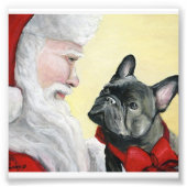 Franse Bulldog en Santa Dog Art Print Foto Afdruk (Voorkant)
