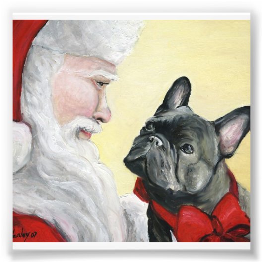 Franse Bulldog en Santa Dog Art Print Foto Afdruk (Voorkant)