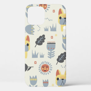 -Franse bulldog en Scandinavische bloem Case-Mate iPhone Case