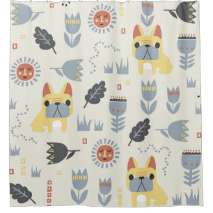 -Franse bulldog en Scandinavische bloem Douchegordijn