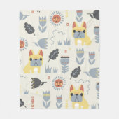 -Franse bulldog en Scandinavische bloem Fleece Deken (Voorkant)