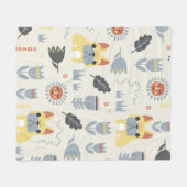 -Franse bulldog en Scandinavische bloem Fleece Deken (Voorkant (Horizontaal))