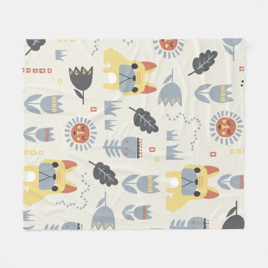 -Franse bulldog en Scandinavische bloem Fleece Deken (Voorkant (Horizontaal))