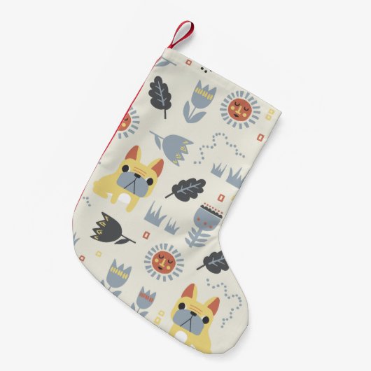 -Franse bulldog en Scandinavische bloem Kleine Kerstsok (Voorkant (Hangend))