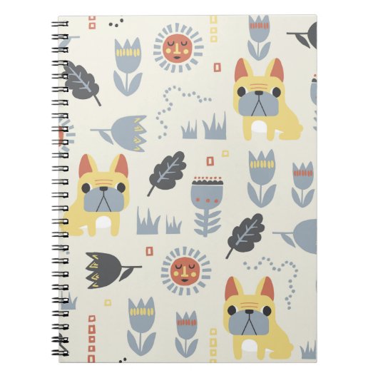 -Franse bulldog en Scandinavische bloem Notitieboek (Voorkant)