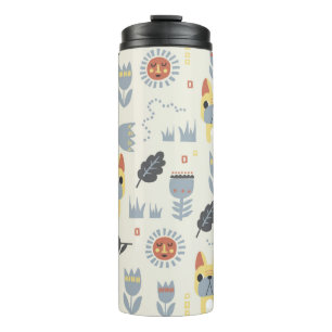 -Franse bulldog en Scandinavische bloem Thermosbeker