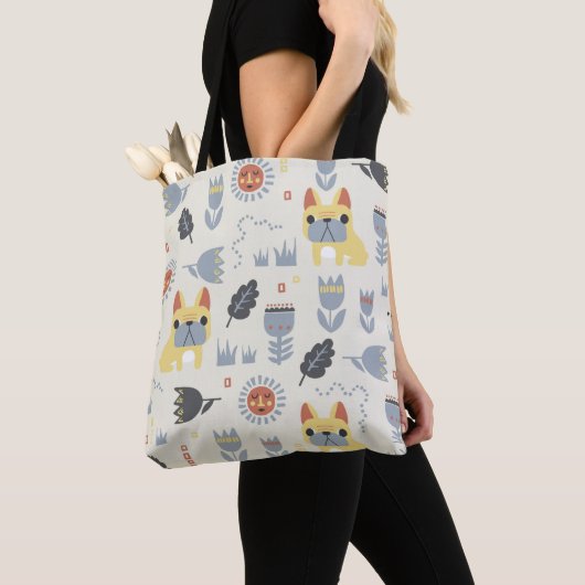 -Franse bulldog en Scandinavische bloem Tote Bag (Dichtbij)