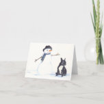Franse Bulldog en Snowman Dog Art Notecard Feestdagen Kaart<br><div class="desc">Deze briefkaart bevat een reproductie van mijn originele schilderij van een Franse Bulldog en Snowman.</div>