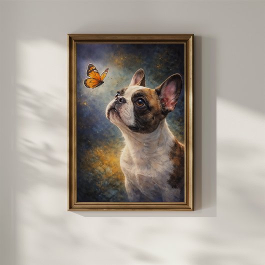 Franse Bulldog en Vlinder Poster