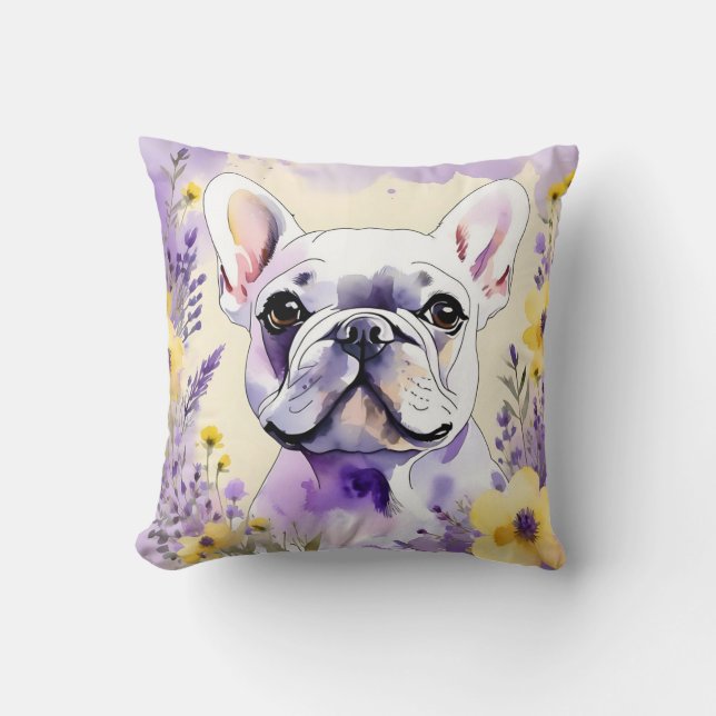 Franse Bulldog en wilde bloemen Kussen (Voorkant)