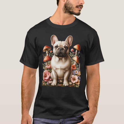 Franse Bulldog esthetische paddenstoel T-shirt (Voorkant)