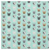 Franse Bulldog Faces Bright Mint Stof (Swatch)