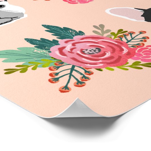 Franse Bulldog faces Floral Dog Art Poster (Hoek)