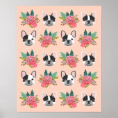 Franse Bulldog faces Floral Dog Art Poster (Voorkant)