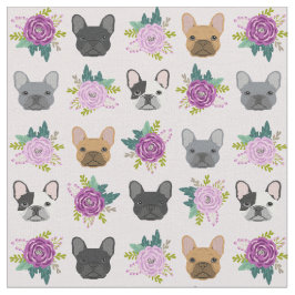 Franse Bulldog Faces lavender florals Stof