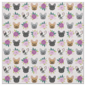 Franse Bulldog Faces lavender florals Stof (Swatch)