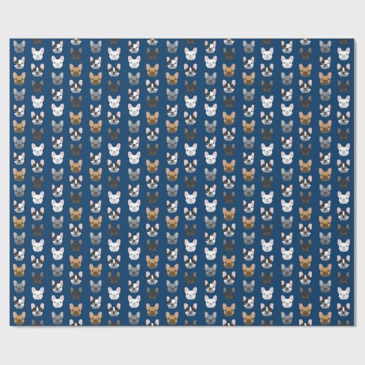 Franse Bulldog Faces Navy Blue Cadeaupapier (Vlak)