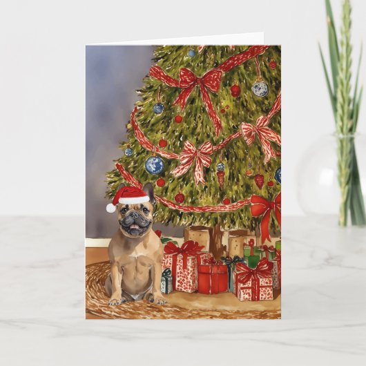 Franse Bulldog - Fawn Waterverf kerstboom Kaart (Voorkant)