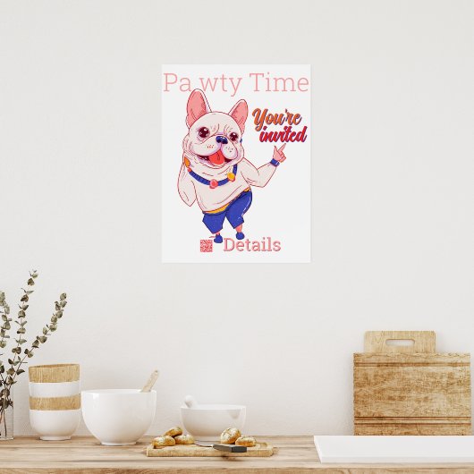 Franse Bulldog Feestposter Poster (Keuken)