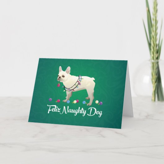 Franse Bulldog Feliz Naughty Dog Kerstmis Feestdagen Kaart (Voorkant)