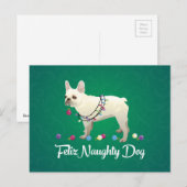 Franse Bulldog Feliz Naughty Dog Kerstmis Feestdagenkaart (Voorkant / Achterkant)