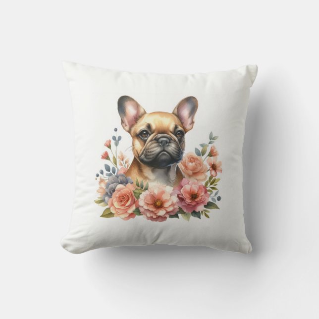 Franse Bulldog Floral Kussen (Voorkant)