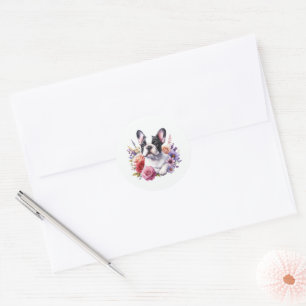 Franse Bulldog Floral Ronde Sticker