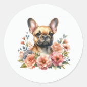 Franse Bulldog Floral Ronde Sticker (Voorkant)