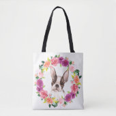 Franse Bulldog, Floral Wreath Canvas tas (Voorkant)
