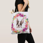 Franse Bulldog, Floral Wreath Canvas tas (Dichtbij)