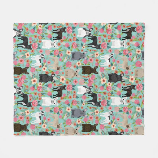 Franse Bulldog Florals Fleece Deken (Voorkant (Horizontaal))