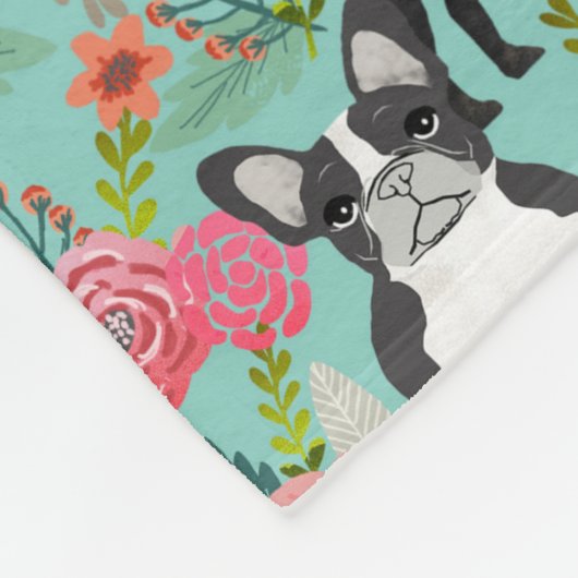 Franse Bulldog Florals Fleece Deken (Hoek)