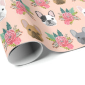 Franse Bulldog Florals Wrapping Paper - schattige  Cadeaupapier (Rol Hoek)