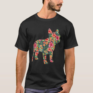Franse Bulldog Flower Funny Dog Silhouette Floral  T-shirt