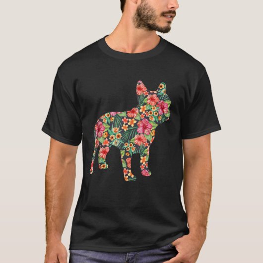 Franse Bulldog Flower Funny Dog Silhouette Floral  T-shirt (Voorkant)
