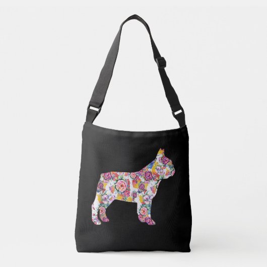 Franse Bulldog Flower Pattern Frenchie Bulldogs Crossbody Tas (Voorkant)