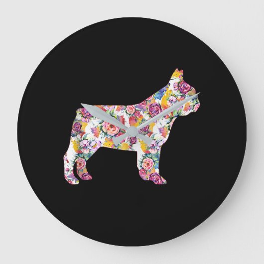 Franse Bulldog Flower Pattern Frenchie Bulldogs Grote Klok (Voorkant)