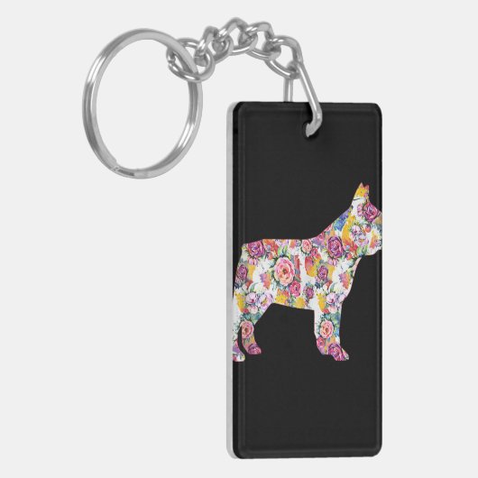 Franse Bulldog Flower Pattern Frenchie Bulldogs Sleutelhanger (Voorkant Links)