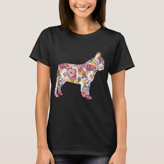 Franse Bulldog Flower Pattern Frenchie Bulldogs T-shirt (Voorkant)
