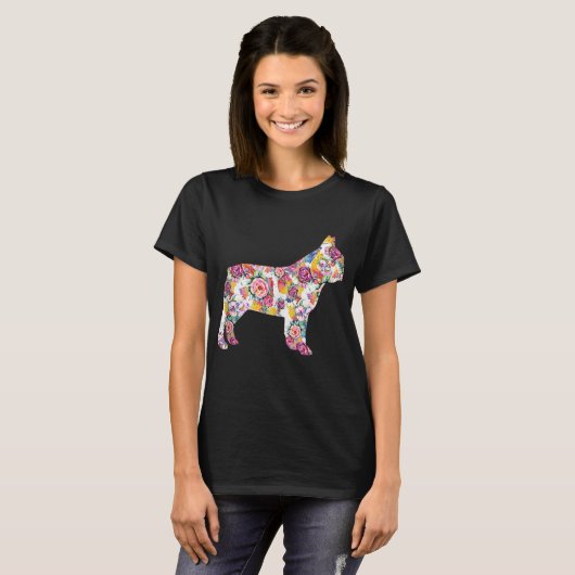 Franse Bulldog Flower Pattern Frenchie Bulldogs T-shirt (Voorkant volledig)