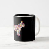 Franse Bulldog Flower Pattern Frenchie Bulldogs Tweekleurige Koffiemok (Voorkant rechts)