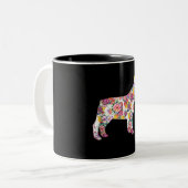 Franse Bulldog Flower Pattern Frenchie Bulldogs Tweekleurige Koffiemok (Voorkant links)