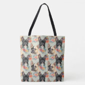 Franse Bulldog & Flowers Canvas tas (Voorkant)
