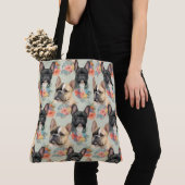 Franse Bulldog & Flowers Canvas tas (Dichtbij)