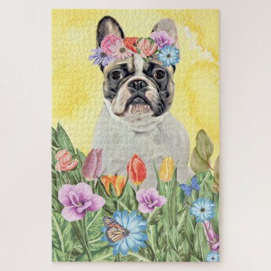 Franse Bulldog Flowers Legpuzzel (Verticaal)