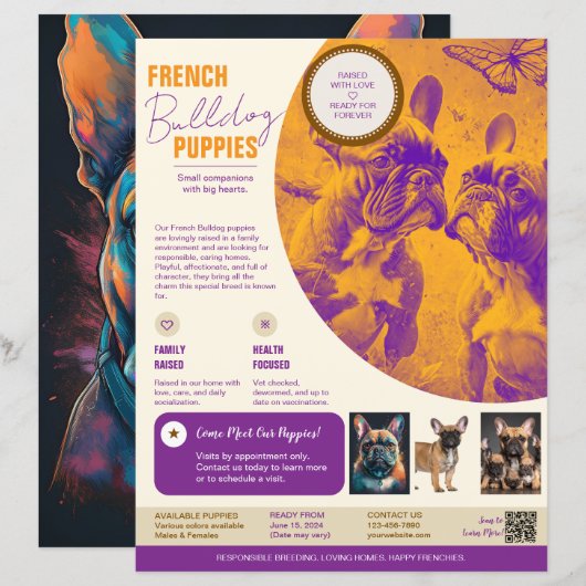 Franse Bulldog Flyer Paars (Voorkant / Achterkant)