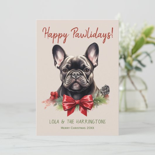 Franse Bulldog franse hond kerst pawholidays Feestdagenkaart (Staand voorkant)