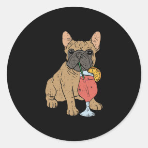 Franse Bulldog Frenchi Drink sap Ronde Sticker
