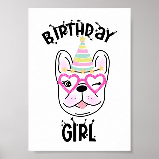 Franse Bulldog Frenchie Birthday Party Poster (Voorkant)