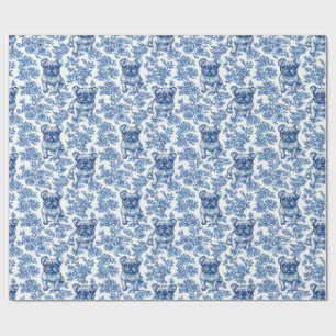Franse Bulldog Frenchie Blauw Toile Patroon Cadeaupapier